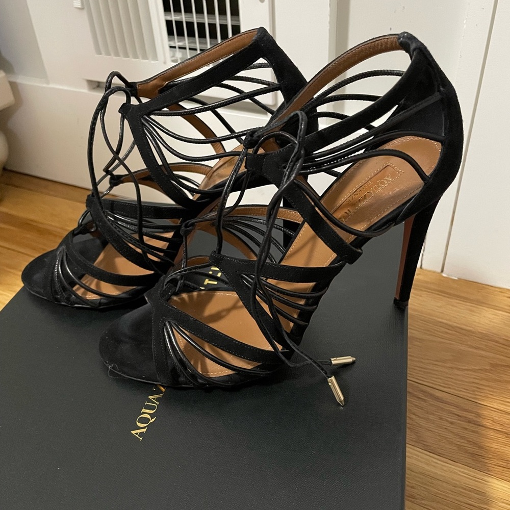 Aquazurra x farfetch size 39 black strappy sandal